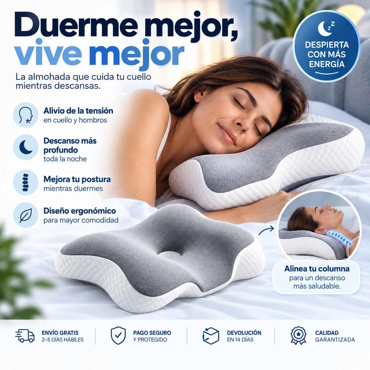 Almohada Cervical Viscoelástica Mariposa — Máxima Comodidad al Dormir