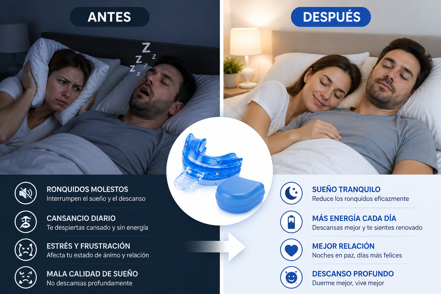 Protector Bucal Antirronquidos Ajustable – Férula Nocturna para Bruxismo
