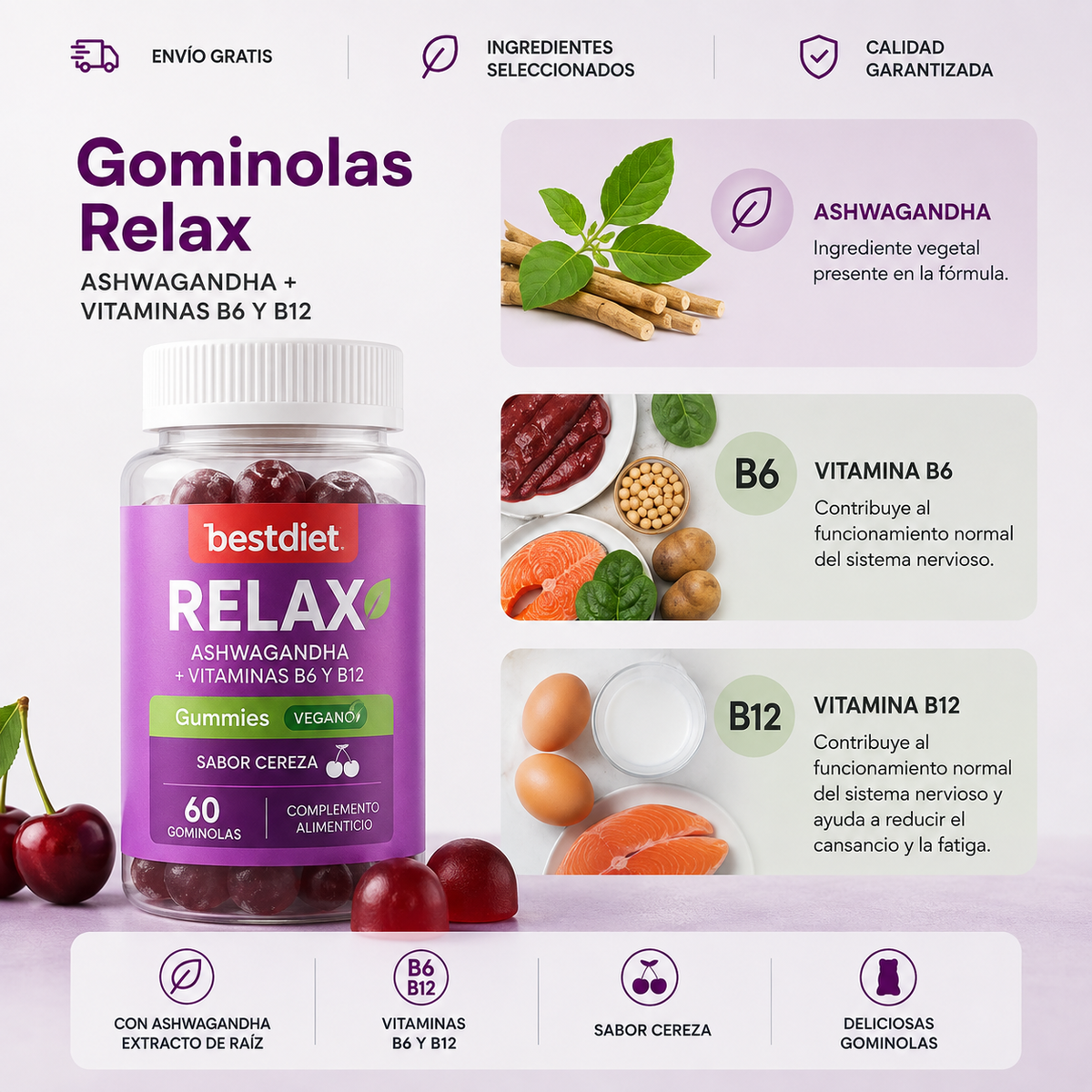 Gominolas Relax con Ashwagandha + Vitaminas B | 60 unidades