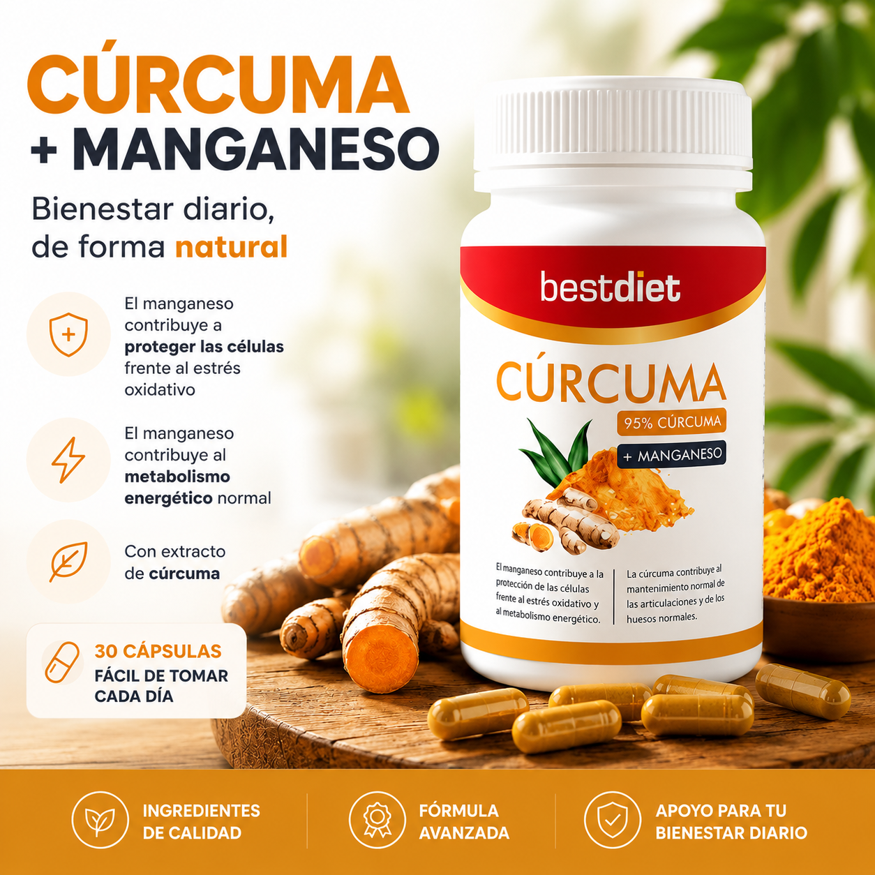 Suplemento Cúrcuma + Manganeso | 30 Cápsulas