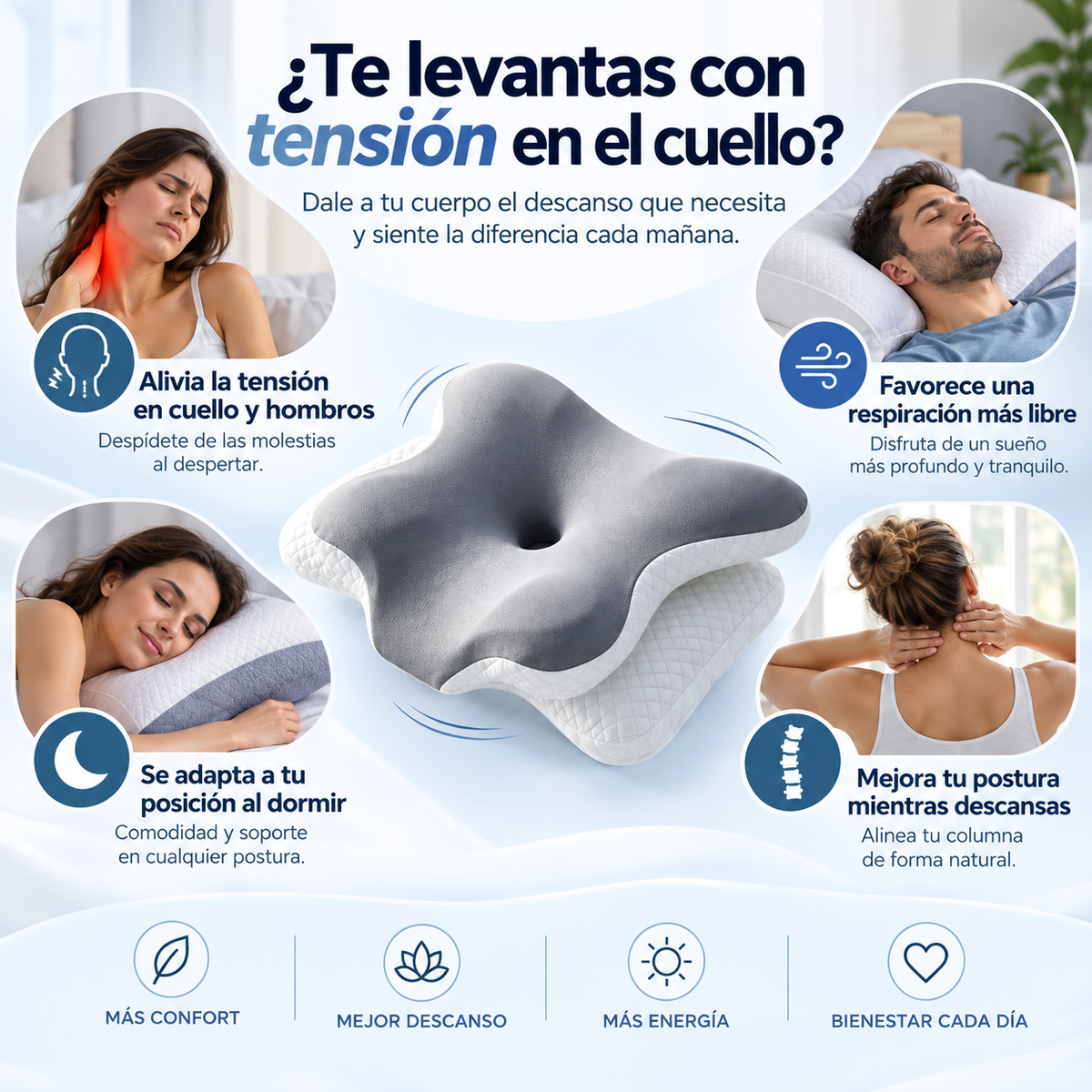 Almohada Cervical Viscoelástica Mariposa — Máxima Comodidad al Dormir