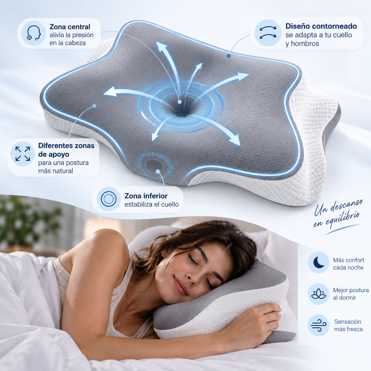 Almohada Cervical Viscoelástica Mariposa — Máxima Comodidad al Dormir